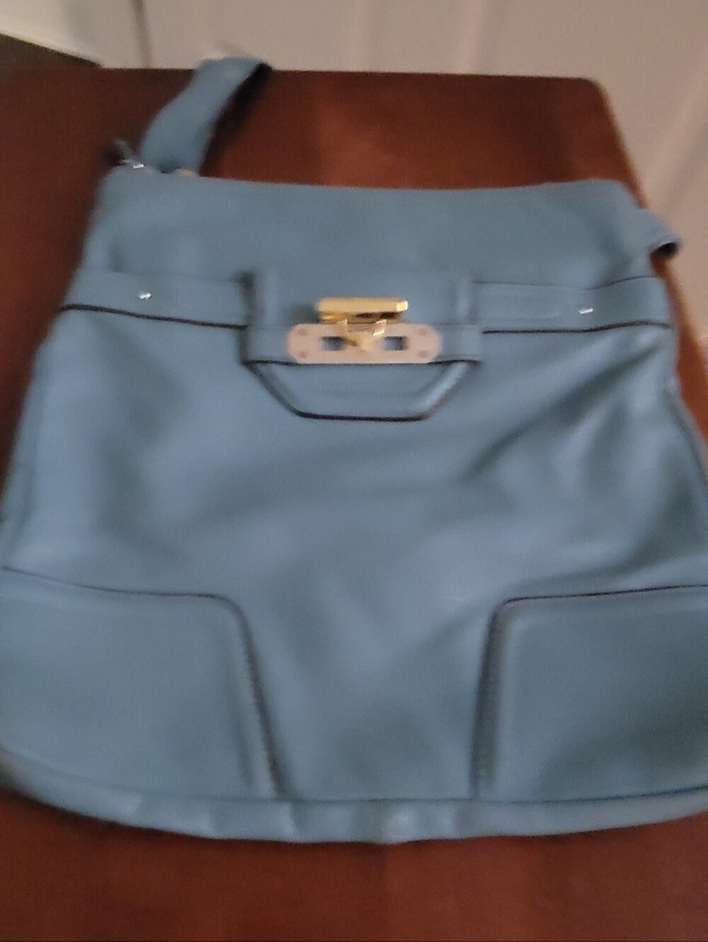 Blue Leather Shoulder Bag with Gold Hardware( With Flaws See Pictures)